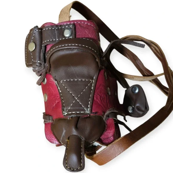 Genuine Leather Red Brown Silver Horse Equestrian Mini Vintage Saddle Bag - Picture 3 of 9